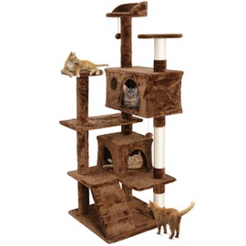 HomGarde 53-in Cat Tree Tower Playing House Condo Scratching Post Brown