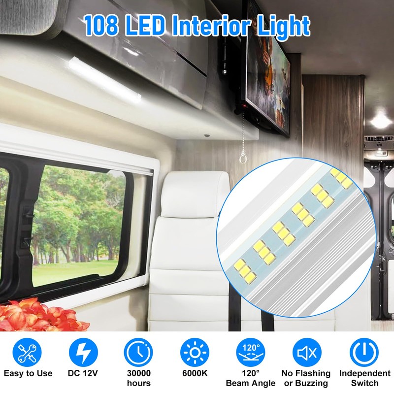 Linkstyle 12V Interior LED Light Bar, 108 LEDs with ON/Off