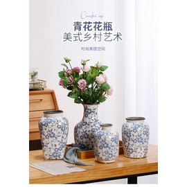 Blue and White Floral Ceramic Flower Vase, Traditional Chinese Style, Decorative Porcelain Container
