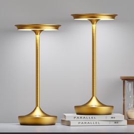 SHANGCAI 2 Pack LED Rechargeable Cordless Table Lamps, Portable Outdoor Battery Operated 3 Color Stepless Dimming Tables Lamp with Memory Function for Patio Restaurant Dining Room Gold