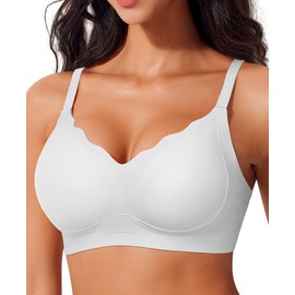 SINFLA Women's Seamless Bra Without Underwire Large Breasts Strong Hold Bra Bustier Padded Soft Comfit Bra Non-Wired Push Up Seamless Bras Bralette, White, L