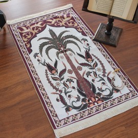 Generic Luxury Muslim Prayer Rug and Tasbih Set, Velvet Fabric, Palm Tree Pattern, Black, Islamic Gifts for Ramadan and Eid (Cannon Pink), MLPMP01