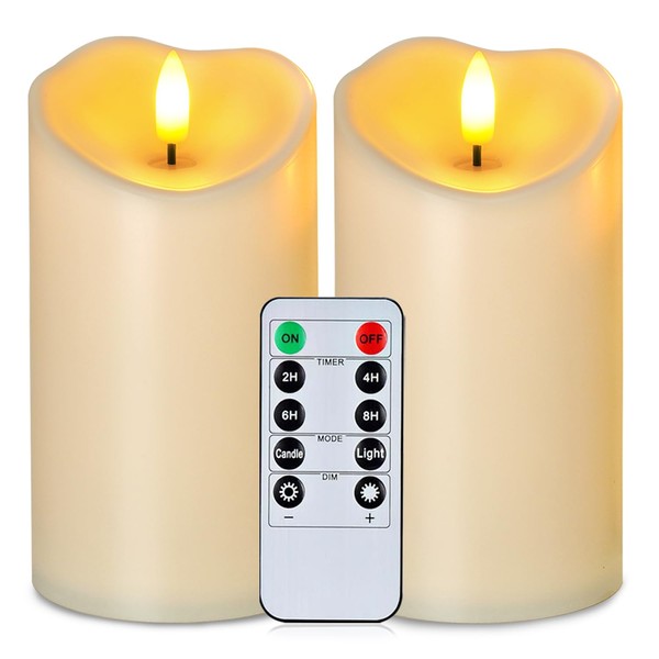 Homemory 6”x3” Outdoor Waterproof Flameless Candles, LED Candles, Battery Operated Candles with Remote and Timers, Electric Fake Plastic Pillar Candles, Ivory White, Set of 2