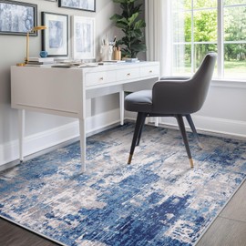RELEANY Washable Area Rugs 4'x6' Non-Slip Modern Abstract Soft for Living Room Entryway Bedroom Nursery, Print Pattern, Blue Grey Navy Gray