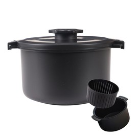 Banu Microwave Rice and Pasta Cooker Steamer with Strainer - Ceramic, Far Infrared Rays, Low Carb Function, 8-Cup Capacity, Mess-Free Design, Dishwasher Safe - 2.4 Liter