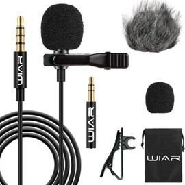 WIAR Micrófono de Solapa Lavalier Profesional para Celular Smartphone Tablet Android PC Youtube Cámara Canon Nikon Sony para Youtubers Entrevistas Conferencias Tiktok Podcast Entrada Jack de 3.5 mm
