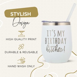Vaso de vino de cumpleaños para perra, divertido y atrevido vaso de vino de acero inoxidable para mujeres, tazas y vasos únicos de cumpleaños, vaso de vino aislado, regalo perfecto para mujeres, 12