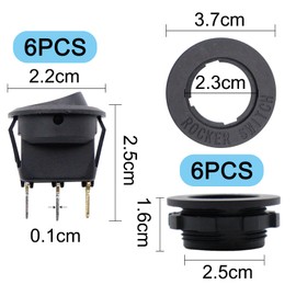 Pack of 6 Toggle Switch 20 A/12 V 3 Pin Round On/Off Switch Waterproof Rocker Switch with LED Light for Car Marine Boat Illuminated Car Yacht Red Green Blue