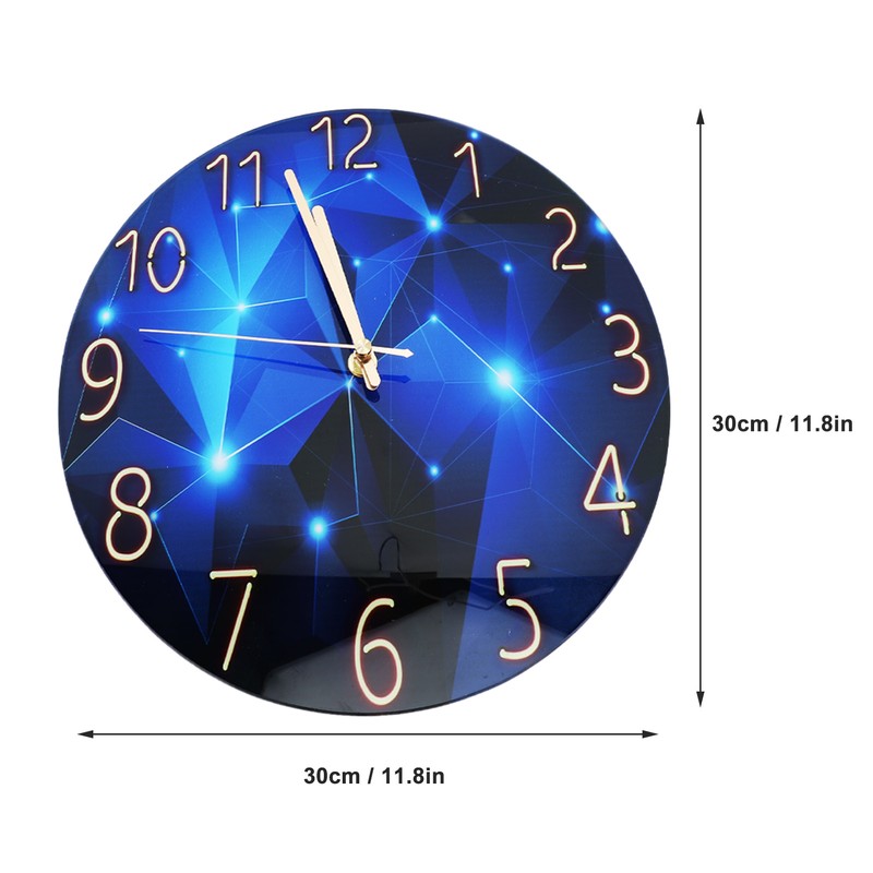 30cm Glass Blue Wall Clock for Living Room Decor Silent