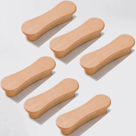SYZOW Pack of 6 Furniture Handles Wood 64 mm Hole Spacing, Cabinet Handles Wood with Screws Modern Simple Wooden Handles Kitchen Cabinets