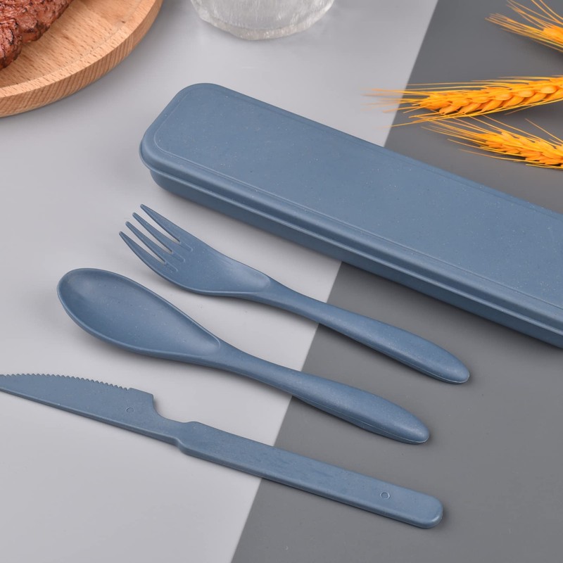 Travel Utensils with Case, Reusable Plastic Cutlery, Travel Cutlery Set,