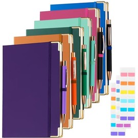 Notebooks for Work Journaling Notebooks College Ruled Lined Journals 160 Pages 100gsm Hardcover Notebook Each with 2 Pockets & Pen for School Business Office College,8.3"x 5.7" (6, 6 Multi-color)