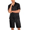 Ekouaer Men Satin Silk Pajamas Set with Pockets Sleepwear Shorts