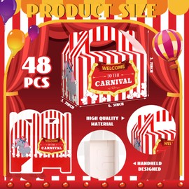 Dunzoom Carnival Themed Treat Boxes Circus Party Cardboard Treat Candy Box Carnival Favor Boxes Paper Gift Container for Birthday Holiday Party Gift Wrapping (48 Pcs)
