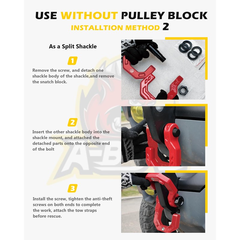 A-BOAR Snatch Block D-Ring Shackle Set, 3/4” Towing Winch Shackle