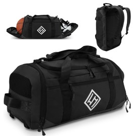 Gym Bag for Men & Women - Duffle Bag for Travel with Shoe Compartment & Wet Pocket, 46L Carry On Weekender Overnight Bag, Water Resistant Sports Backpack - Black