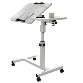 dainslef Overbed Table with Wheels, 23.6-37.4in Height Adjustable Over Bed Table Movable Rolling Bedside Table Standing Desk Bed Table Hospital with 0-90 Degrees Tilting Surface
