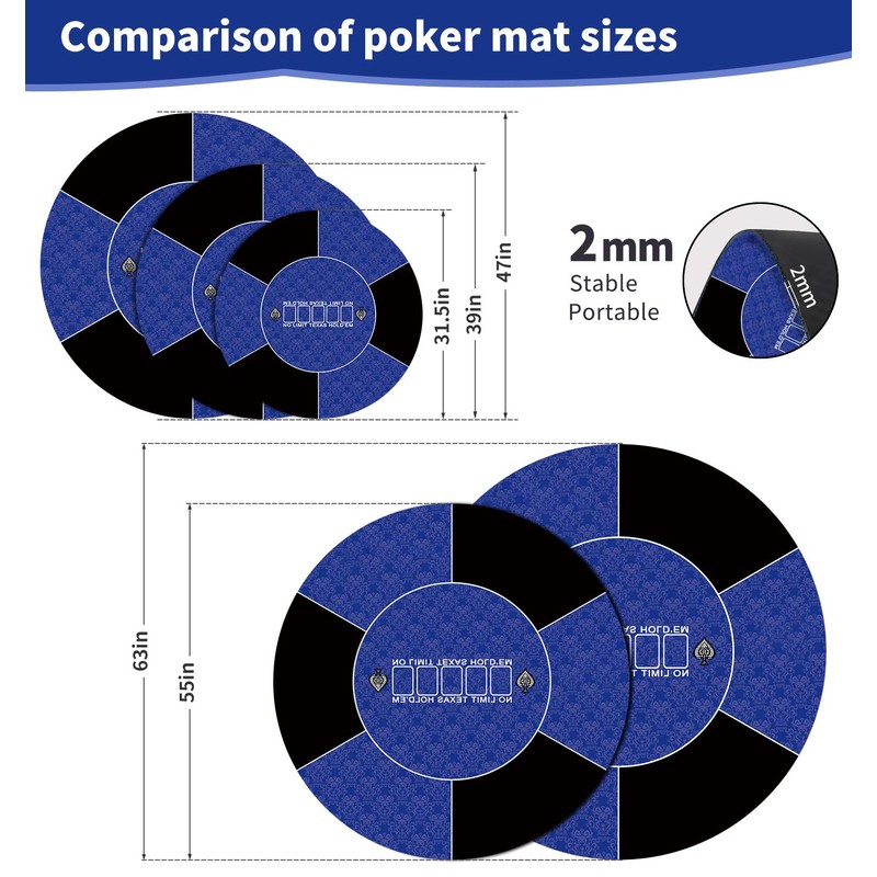 LERYG Round Poker Mat,39/47/55/63 inch 6-10 Person Texas Poker Rubber