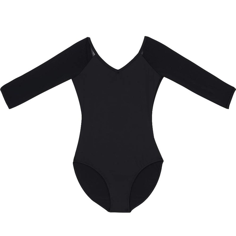 Bezioner Girls' Ballet Leotard 3/4 Sleeve Leotard, black