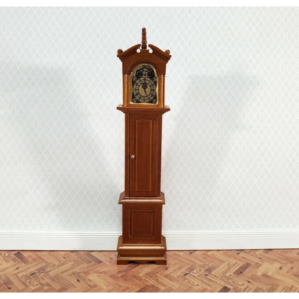 Town Square Miniatures Dollhouse Grandfather Clock Opens Walnut Finish 1:12