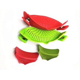 2 Packs Strain Pan Strainer, Clip-on Silicone Strainer with Slip-On Bowl Pour Spout Free for Draining Food While Cooking or Pouring Liquid, Universal Size Fits Most Pans Pots Bowls (red+green))