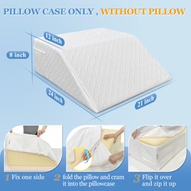 Mistuki Wedge Pillow Case Cover Leg Elevation Pillow Cover Bed Wedge Pillowcase Replacement Leg Knee Rest Pillow Protector with Zipper＆ Pocket 24x21x8 (Waterproof Wedge Pillow Cover Only)