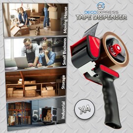 DECO EXPRESS Packaging Tape Dispenser Tape Gun and 6 Rolls Strong Brown Tape Fragile Tape Clear Tape Heavy Duty Tape for Packing Boxes Moving House Essentials (Dispenser Brown, 4 Pack)