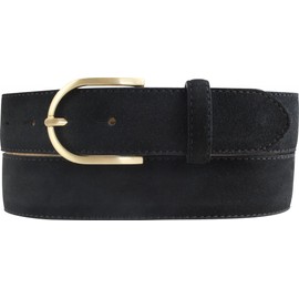 BELTINGER Women's Suede Belt 3.5 cm | Suede Leather Belt for Women 35 mm | Suede Belt with Round Gold Belt Buckle, Black, Gold