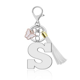 Lukiisoo Initial Letter Keychains for Women Tassel Butterfly Pendant Key Ring for Backpack Cute Car Keychain for Wallet Handbags,Letter A-Z Keychain Tassel Butterfly Key Ring (S)