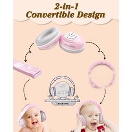 Lilian&Gema 2-in-1 Baby Ear Muffs Noise Protection, Adjustable Baby Headphones with Band, Owls Noise Cancelling Headphones for Baby & Toddler up to 4 Years, Baby Airplane Essentials/Outdoor, Pink