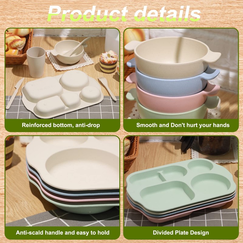 24 Pcs Wheat Straw Dinnerware Cutlery Set for Aldult Including