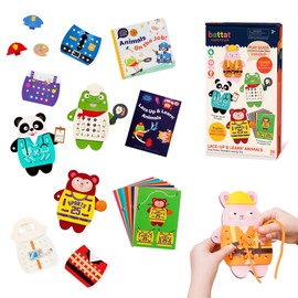 Battat Education – Wooden Lacing Toy – Lacing and Threading Toy – Montessori Lacing Toy – Lace-Up Animals – 3 Years + – Lace-Up & Learn Animals