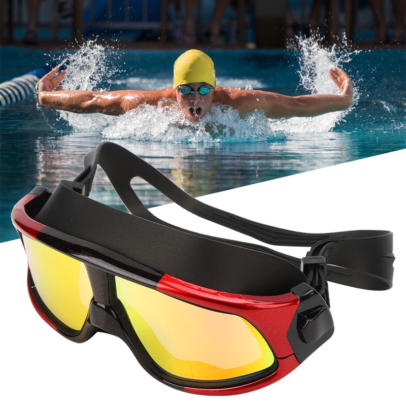 Adult Large Frame Waterproof Antifog Swimming Goggles Electroplate Plain Glass