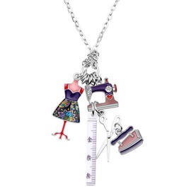 BONSNY Statement Enamel Rhinestone Chain Sewing Machine Necklaces Pendant Original Design for Women Girls Jewelry (Violet)