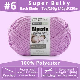 6 Super Bulky Velvet Chenille Yarn for Crocheting - 2 Skein of 200g/7 oz - Ultra Soft Heavy Weight Chunky Knitting Yarn for Baby Blankets, Amigurumi, Home Decor（Dark Purple，2 Skein）