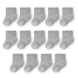 Fruit of the Loom Baby 14-Pack Grow & Fit Flex Zones Cotton Stretch Low Cut Socks - Unisex, Girls, Boys (6-12 Months, Grey X)