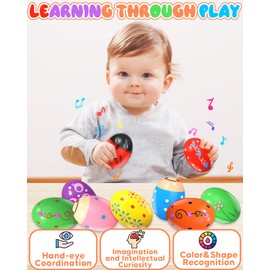 Tonberless 9 Pack Wooden Percussion Musical Shaker Easter Basket Stuffers for Toddler, Prefilled Easter Eggs Fillers Basket Essentials for Gifts Toys for Toddlers Kids Babies Boys Girls