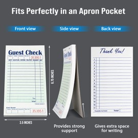 FMP Brands Guest Check Books for Servers, Server Note Pads Paper, Total 500 Sheets (10 Pads), Light Green with Guest Receipt, Guest Check Pads, Restaurant Order Pads, Waitress Notepads