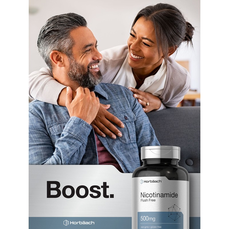 Horbäach Nicotinamide 500mg | 180 Capsules | Non-GMO, Gluten Free