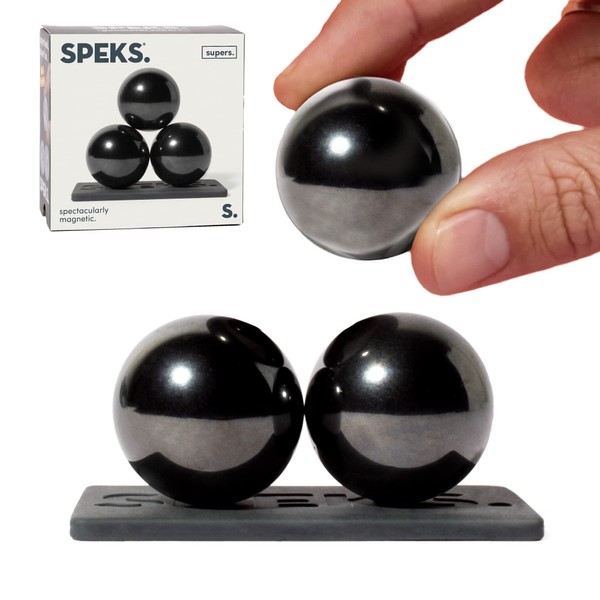 Speks Supers Magnetic Balls | Fidget Toys for Adults and Desk Toy for Office with Display Plate | Set of 3, Gunmetal