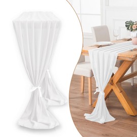 Chiffon Table Runner ,Romantic table decor 28.3''x120'' Chiffon Fabric ,Elegant Decoration for Birthday, Party, Wedding, banquets,and Christmas Events (White)