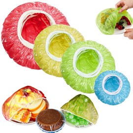 Pack of 96 Elastic Food Storage Bags, Reusable Food Covers, Waterproof Sealing Bags, Four Sizes, Colourful, for Vegetables, Fresh Protection, Home, Hotel Shower Cap