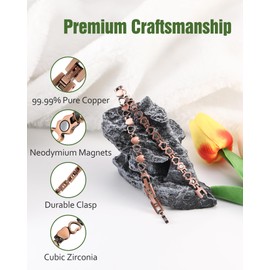 Jecanori Copper Magnetic Ankle Bracelet for Women With 3800 Gauss Neodymium Magnet, Adjustable with Sizing Tool