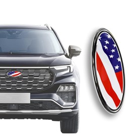Kutyun Front Grille American Flag Emblem for Ford, Replacement for Ford Emblem, 9 Inch Aluminum Front Grill Rear Tailgate Oval Emblem, Car Exterior Accessories Suitable for Ford F150 F250 F35 (Chroma)