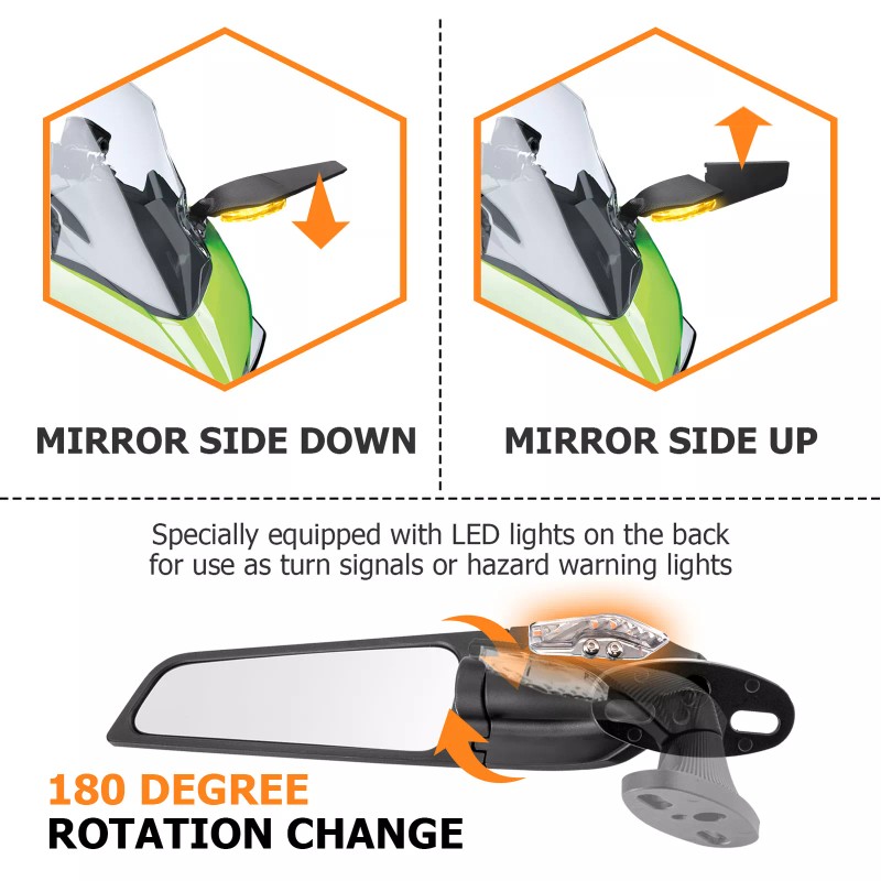 XM Adjustable Rearview Wind Wing Mirrors LED Turn Signals For