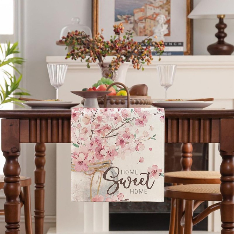 BSITSSS Sakura Leaves Spring Pink Table Runner, 33cm x183cm Spring