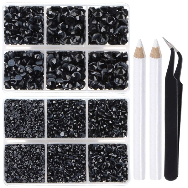 LPBeads 6400 Pieces Hotfix Rhinestones Black Flat Back 5 Mixed