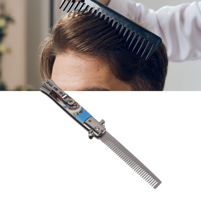 Men Spring Comb Pocket Size Stainless Steel Teeth Foldable Brush