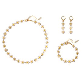 FDEETY Jewellery Set for Women Sunflower Flower Jewellery with Earrings Necklace Bracelet Adjustable Bohemian Style Jewellery Set Creative Gift, Alloys