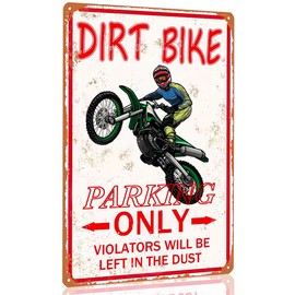 Duiseno Funny Dirt Bike Accessories for Boys Room Decor Motorcross for Boys Dirt Bike Birthday Party Supplies Decorations for Bedroom Dirt Bike Parking Only Metal Sign Gear for Kids Dirt bike Stuff Garage Tin Signs for Men Motorcycle Lovers Wall Decorati